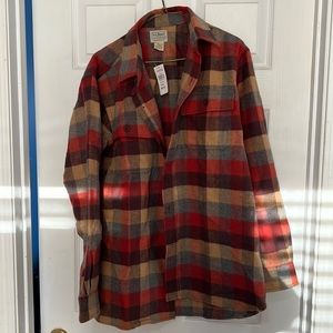 LL Bean button up orange and tan plaid